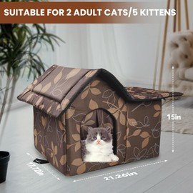 Outdoor Cat House Weatherproof, Cat Houses for Outdoor Cats, Collapsible Stray Cat Shelter with Mat, Door and Edging Nails, Easy to Assemble (Brown)