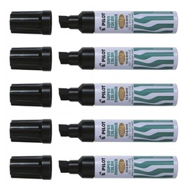 Pilot Set of 5 Permanent Markers SCA-6600 Metal Barrel Bevel Tip Extra Wide Black