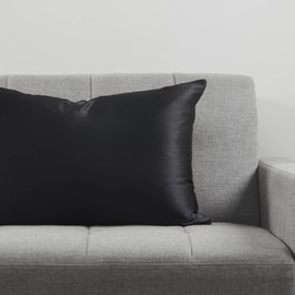 MP2 100% Mulberry Silk Pillowcase for Hair and Skin – Silk Pillow Case Queen Size with Hidden Zipper – Both Side 25 Momme 600 Thread Count Soft Smooth Pure Silk Pillow Cases (Black, 20x30”, 1 pcs)
