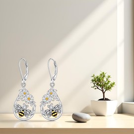 Daisy Bee Earrings for Women Dangle Sterling Silver Bee Bumble Daisy Earrings Jewelry Mothers Day Birthday for Women Gifts