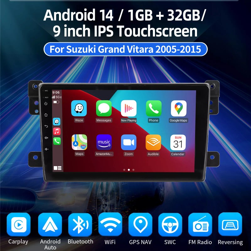ESSGOO 9" Android 14 For Suzuki Grand Vitara 2005-15 Car