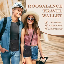 ROOSALANCE Passport Holder for Travel, Neck Pouch Travel Wallet With RFID Blocking, Waterproof Lightweight Passport Wallet for Women and Men (Black)