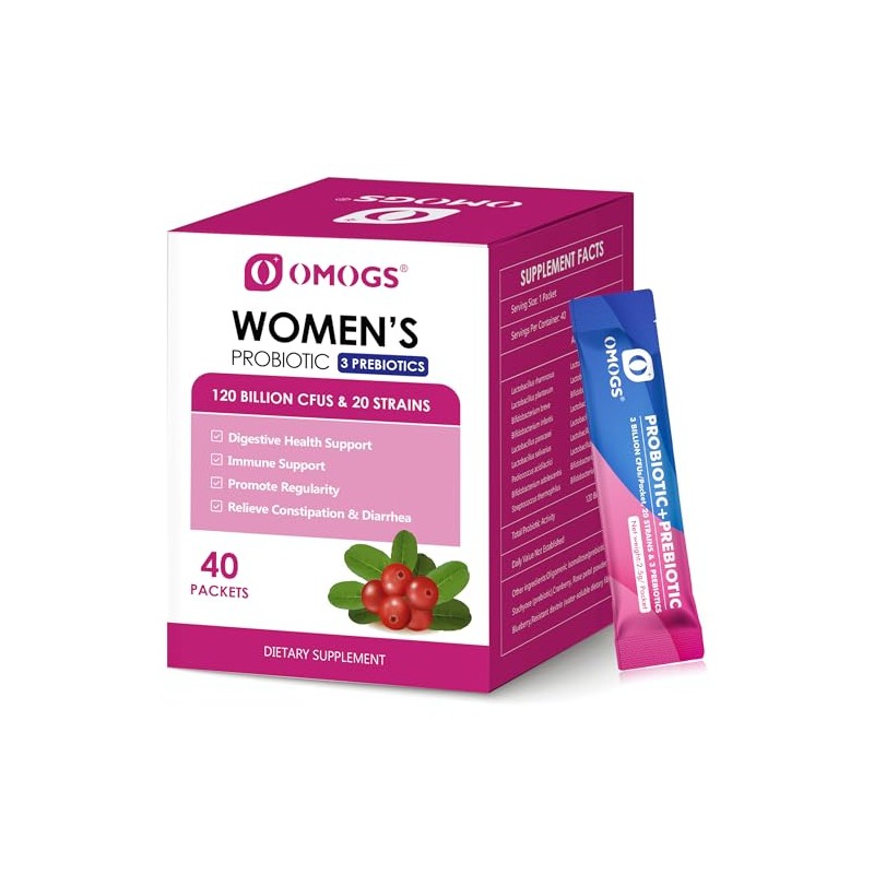 OMOGS Women's Probiotic Powder with Cranberry Extract - Digestive &