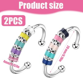 XPEX 2 Pack Anxiety Rings, Adjustable Rings, Fidget Anxiety Rings, Stackable Rings, Spin Anti-Stress Rings, Gifts for Women and Girls