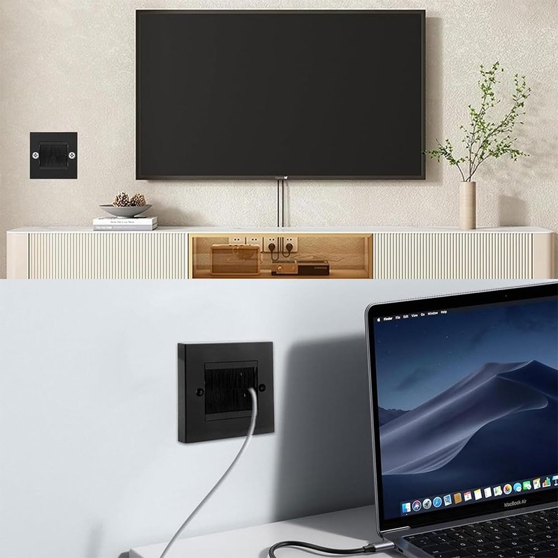 POFET 2 PCS Brush Wall Plate Cable Passthrough Wall Outlet,