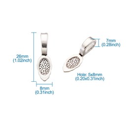 Pandahall 50pcs Alloy Glue-on Flat Leaf Pad Bails with Hammered Loop Antique Silver for Pendant Charm Necklace Jewelry Makings