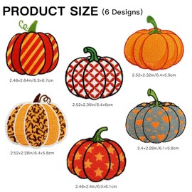 6 Pcs Thanksgiving Pumpkin Embroidery Iron on Patches Cute Cartoon Sew on Emblem Applique Small Clothes Repair Stickers for Party Jackets Hats Shirts Jeans Clothing Craft DIY Sewing Patch Decoration