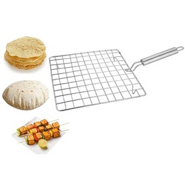 Stainless Steel Square Roti Papad Grill Roti Jali Chapathi Pipe Handle dia- 9" - 1 Pc