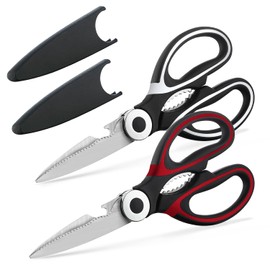 Kyraton Kitchen Scissors Heavy Duty 2 Pieces, Stainless Steel Sharp Cooking Shears with Cover, Multipurpose Cooking Scissors for Meat Chicken Bone Veg Poultry Fish. Dishwasher Safe Food Scissors.