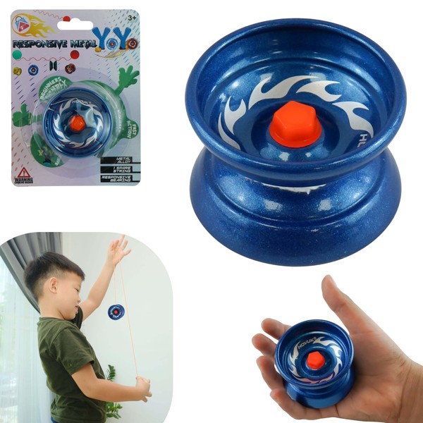 Alloy Metal Responsive Yoyo in Blue Colour, Stable and Sturdy while Play Tricks, 1 Extra String, Gift for Kids and Beginner Players to Perform, Trick Yoyo Dual Purpose Yoyo