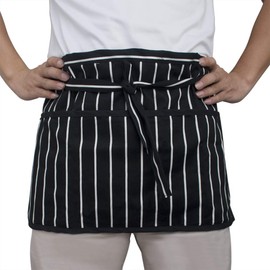 TopTie 2 Pack Waitress Waiter Server Bistro Waist Apron with 3 Pockets, Restaurant Kitchen Chef Half Aprons, 24" W x 12" H-Stripe