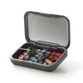 Glosen Pill Box Organiser with 6 Compartments - Travel Pill Organiser with Snap, Small Pill Case for Vitamin, Tablet Box for Pocket Bag 4 x 2.6 x 1 inch (Black)