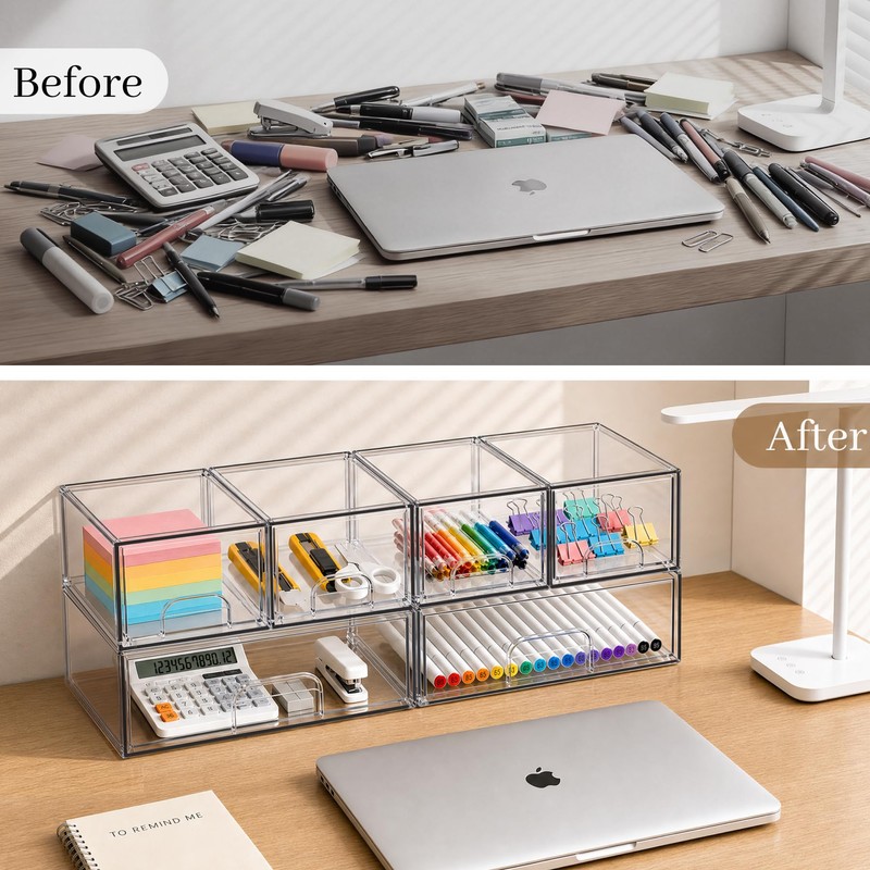 Clear Stackable Storage Drawers, Acrylic Bathroom Makeup Organizer, Plastic Bins