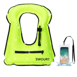 SWOURT Inflatable Snorkel Vest, Free Diving Swimming Safety Load up to 220 Ibs with Waterproof Bag