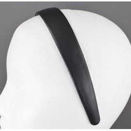 Black faux leather headband textured 1 inch wide hair band accessory classic style