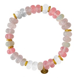 happymaker - Perlenarmband Damen mit echten Edelstein Perlen - Rosenquarz, Edbeerquarz und Mondstein - Heilsteine Armband, Schmuckschachtel, handmade in Deutschland