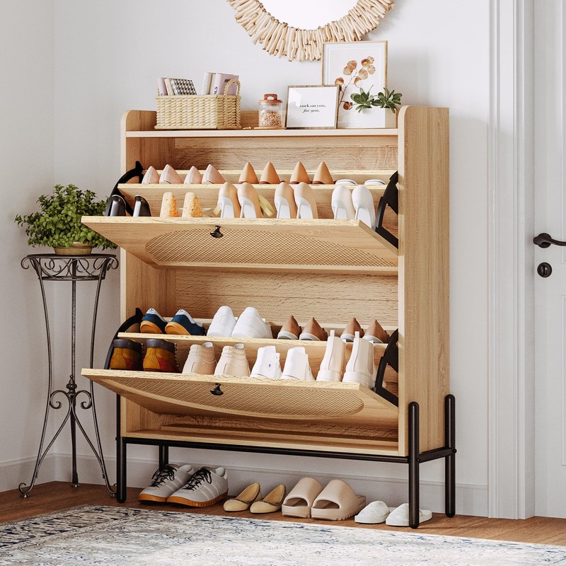 IRONCK Shoe Cabinet Storage with 2 Flip Drawers, Free Standing