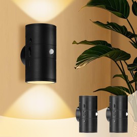 Gugwey Motion Sensor Night Lights,Magnetic 360° Rotation Wireless Lights Indoor,Warm White 3000K, Three Adjustable Brightness Levels, for Hallway Bedroom Bedside Stairway (Black-2 Pack)