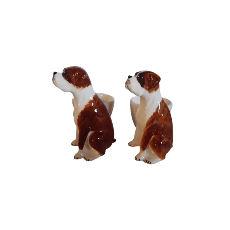 Eggcup Set brown Boxer dogs 2 pieces handmade/painted ceramics