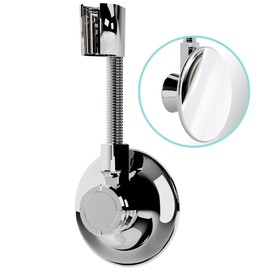 Bath Beyond Shower Head Holder - Flexible Shower Head Holder Adjustable Vacuum Suction Cup Shower Head Wall Mount Holder for Hand Held Shower Head (Adhesive Sticker Provided) (Chrome)