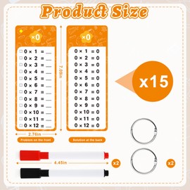 Multiplication Flash Cards 0-12, 15 Pcs Multiplication Flashcards with 2 Dry Erase Pens and 2 Rings for Elementary School Home Math Teaching Aids
