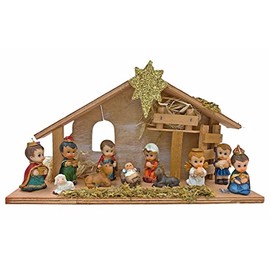 Gigi's Classy Kids Mini 11-Piece Nativity Set with Wooden Stable Figurine Scene Nacimiento con Establo Imagen