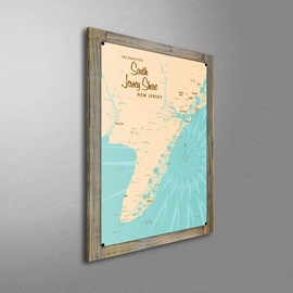 Northwest Art Mall South Jersey Shore Map Metal Print on Reclaimed Barn Wood from Illustration by Lakebound 17" x 23"