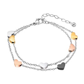 Stainless Steel Heart Women's Bracelet Bracelet with Heart Pendants Double Chain Bracelet for Women Girls Bracelet Star Friendship Bracelet Friendship Bracelets, Stainless Steel