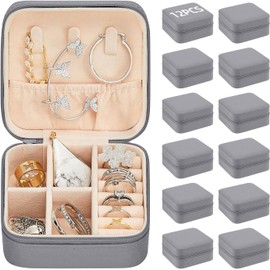 Joyero de Viaje para Mujer - Organizador Portátil con Múltiples Compartimentos - Para Anillos, Aretes, Collares y Pulseras - Alhajero Compacto y Liviano - Ideal como Regalo (gris-12pcs)