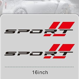 Pincuttee Sport Letter Decal for Car, Reflective Automotive Exterior Sticker, Body/Rear/Bumper/Door, 16-inch Vechiles, 2PC (Red+Black)
