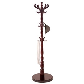ZOZOE Wooden Classic Coat Rack Stand, Solid Wood Coat Rack Freestanding with 14 Hooks, Vintage Coat Racks with Sturdy Round Base, Natural Birch Wood Coat Tree Hanger Stand for Entryway Hallway