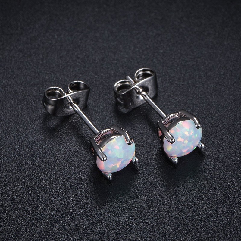 GEMSME 18K White Gold Plated 3/4/5/6/7mm Round Opal Stud Earrings