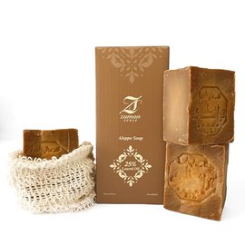 Zaman Sense Premium Aleppo Soap with 25% Laurel Oil, Pack of 3 (3 x 200 g) Including Cotton Soap Bag, Basic Natural Soap Made from Olive Oil, Vegan & Plastic-Free, Gentle Cleaning