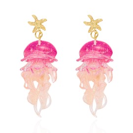 Acrylic Jellyfish Earrings for Women Gold Starfish Stud Ocean Jellyfish Weird Earrings Summer Beach Boho Statement Jewelry (Purple and Orange)