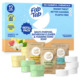 Fab Tab Home Cleaning Kit Refill Tablets - All-Purpose Cleaner, Bathroom Cleaner & Foaming Hand Soap Tablet Refills - Plant-Based - Platic-Free - No Harsh Chemicals - (Bottles Not Included)