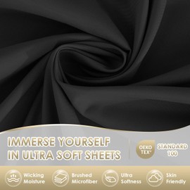 Luxury Silky Soft Bed Sheet Set, 6 Piece,Queen Size, Fits 16 inch Deep Pocket Mattresses, Wrinkle Free & Breathable Cooling, Black Bedding Sheets (Fitted Sheet, Flat Sheet, Pillowcases)