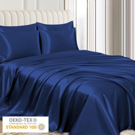 Pamposh Satin Silk Pillowcases For Hair And Skin 2 Pack Standard Size with Envelope Closure (2 Pcs Pillowcases (50 x 75 cm), Navy)