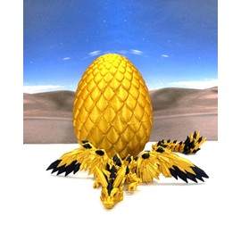 Crystal Winged Dragon with Dragon Egg, 3D Printed Articulated Dragon with Wings, Gold and Black Crystal Winged Dragon, Fidget ADHD Autism Toy CW005-GE