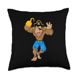 Cute Adult Children American Folklore Ape Designs Cool Bigfoot Pirate | Funny Sasquatch Bandit Hunter Fan Gift Throw Pillow, 18x18, Multicolor