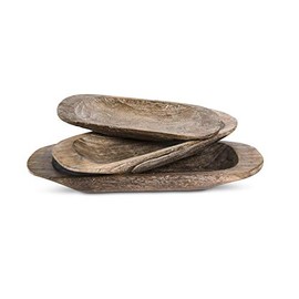 K&K Interiors 16519A Set of 3 Carved Oval Paulownia Wood Trays (Grad Sizes), Brown