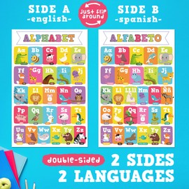 16 Pieces of Educational Posters to Improve Writing in Children, is Laminated, Set of 16 Posters in 2 Languages, Double Size English & Spanish, Works as 32 Posters