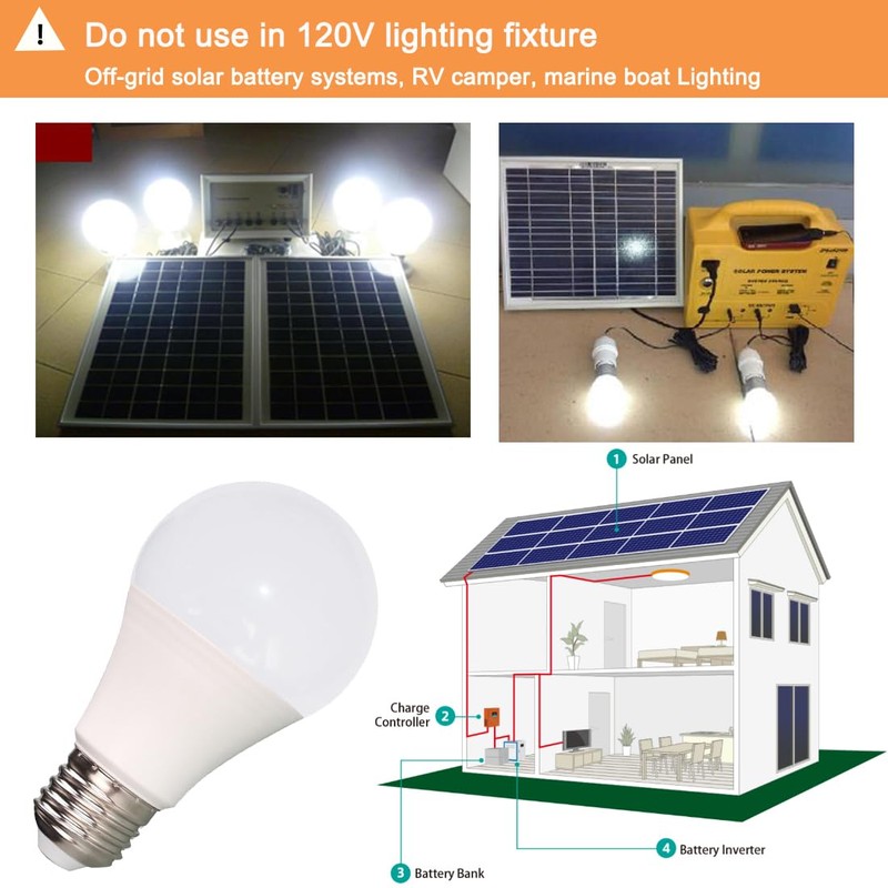12V LED Light Bulb 7W 630Lm AC/DC10-30Volt Low Voltage E26