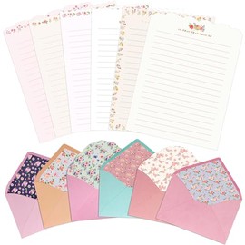 KSIWRE Juego de papel y sobres, 24 piezas de papel de papelería de escritura con 12 sobres, sobre cálido con temática floral y diseño de papelería par