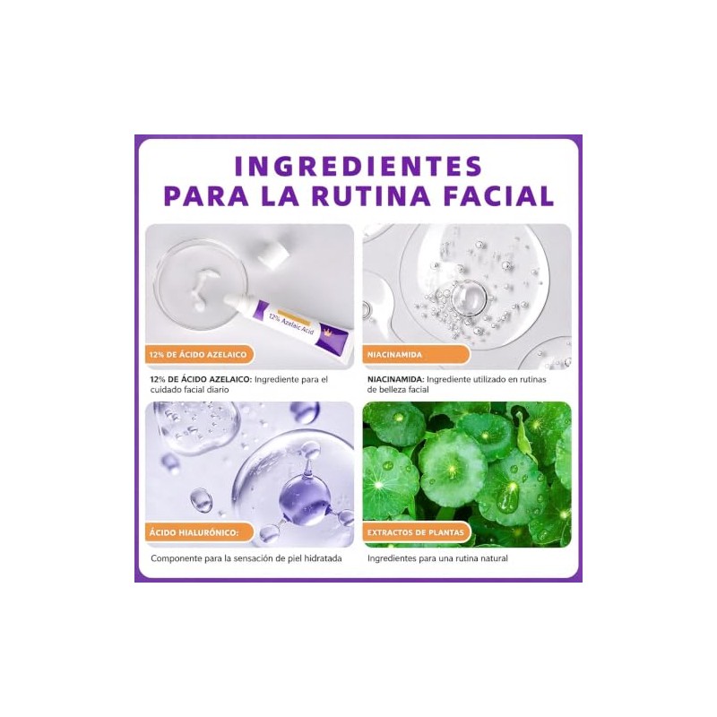 FUWEN 3PCS Crema Facial con Ácido Azelaico y Ácido Hialurónico,