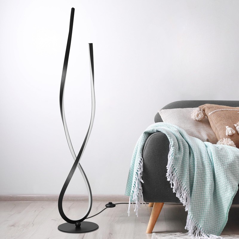 NUÜR Modern Spiral LED Floor Lamp, 59" Ultra-Bright Black Standing