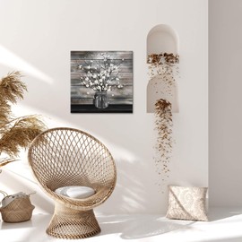 Nachic Wall Vintage Flower Wall Art Vase Flower Painting Picture Prints Canvas Rustic Farmhouse Floral Artwork for Farm Living Room Kitchen Bathroom Wall Decor 24x24 Inch