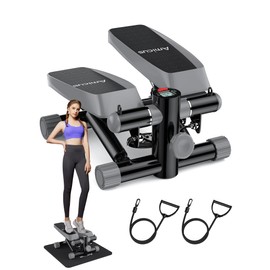 Amicus Mini Stepper for Exercise, Stair Stepper with Resistance Bands, Hydraulic Fitness Stepper Exerciser Machine for Home, 330lbs Weight Capacity, Gray