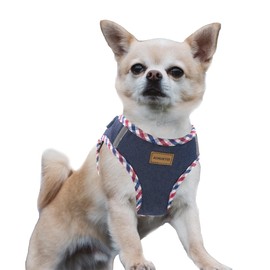 Aiminto Denim Dog Harness & Leash Set, Breathable Mesh, Lightweight, Reflective Harness Chest - For Cats and Ultra Small Dogs (Harness(Dark Blue), XXXS Torso Range 24-28 cm)