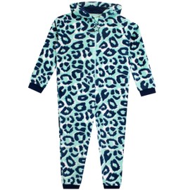 Harry Bear Leopard Print Onesie | Hooded Girls Onesie | Fluffy Onesies For Girls | Blue 9-10 Years