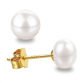 Freshwater Pearl Earrings Real 925 Silver Pearl Stud Earrings White 5 mm 6 mm 7 mm 8 mm 10 mm Freshwater Cultured Pearl Earrings Stud Earrings, Sterling Silver, No Gemstone